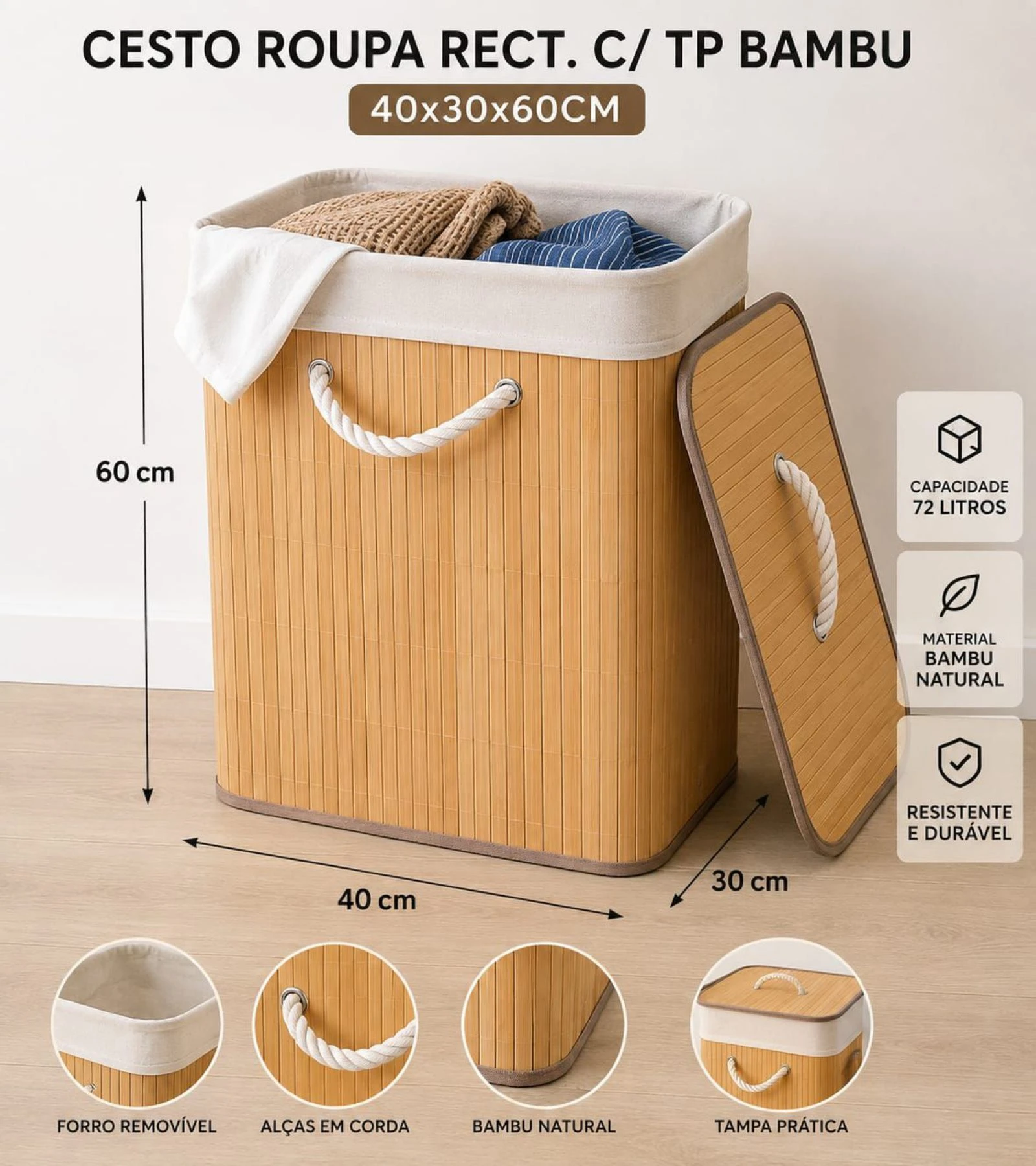 🧸 Multifunctionele Bamboe Mand met Deksel – 40x30x60 cm – photo 2